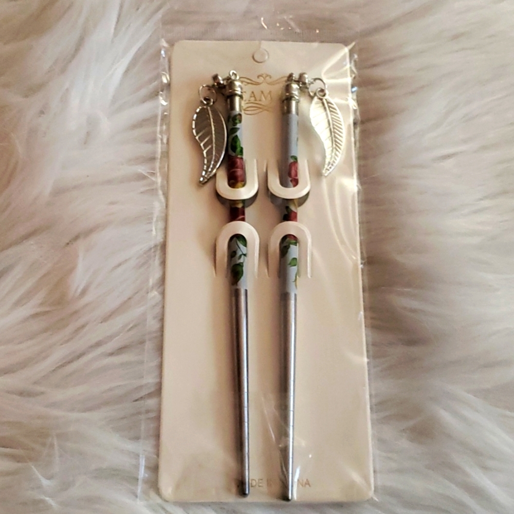 Silver leaf hair sticks